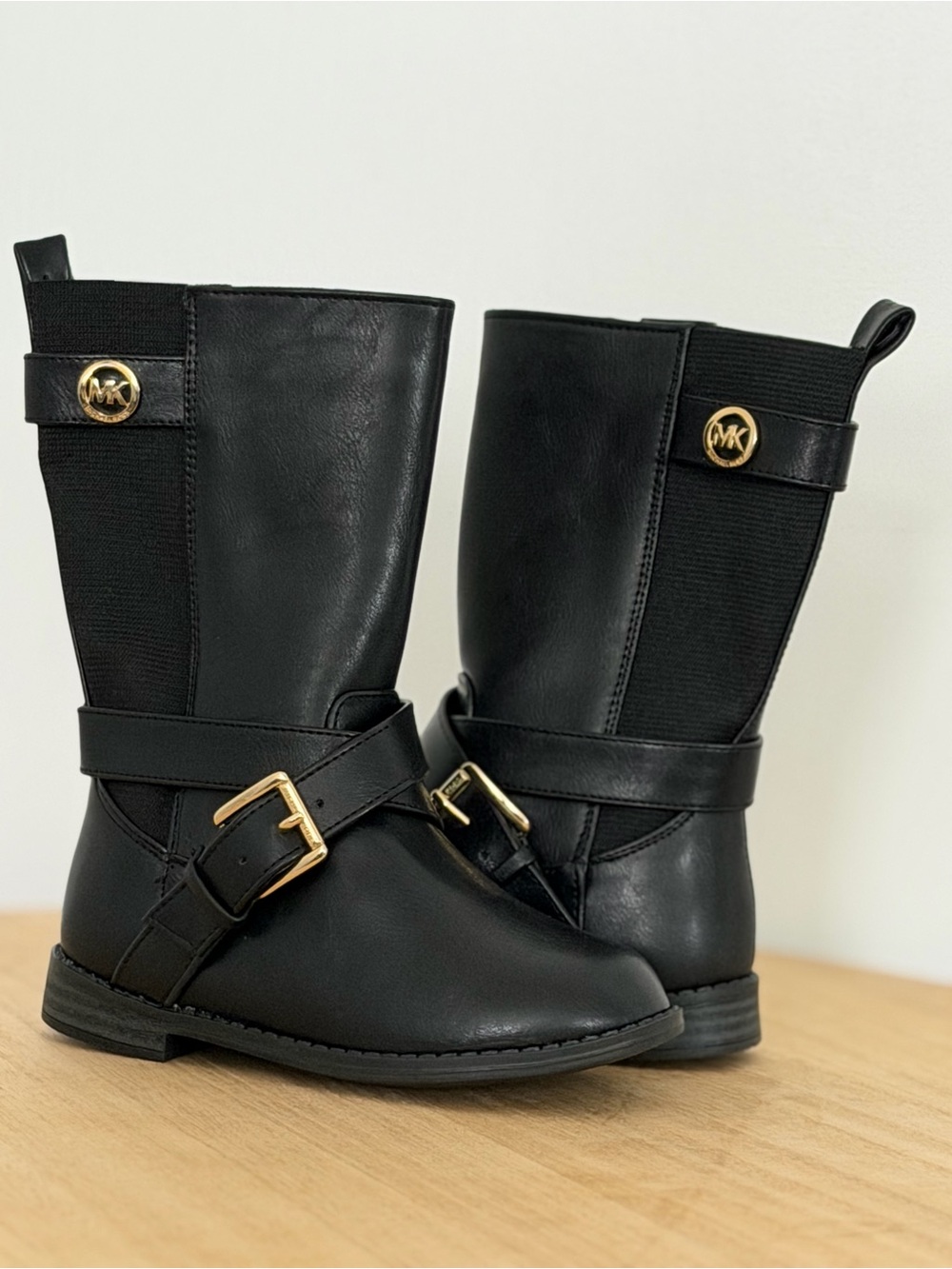 NWT Michael Kors Kids Black Boots with Gold Accents